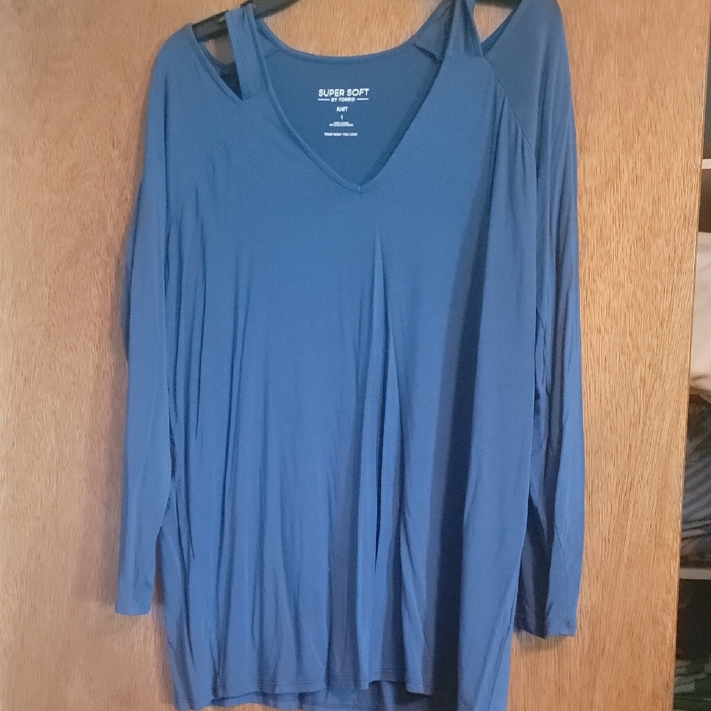 Torrid Blue Long Sleeve V-Neck Top